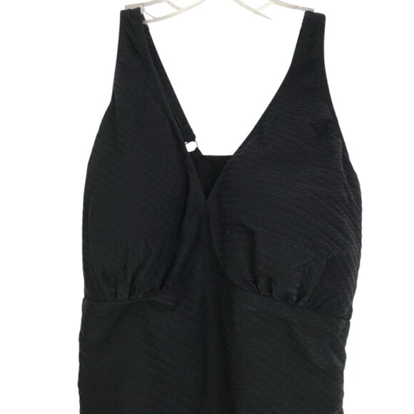 Profile By Gottex One Piece Swimsuit Dress Size 16W Black Padded Ruched Sides - Picture 2 of 11